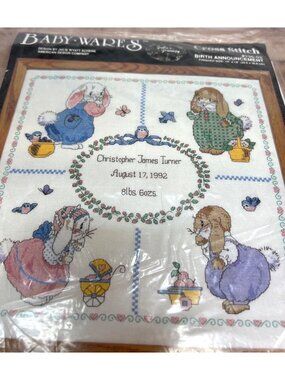 Baby Wares Cross Stitch Kit Birth Announcement  Julies Journey Rabbits Unopened